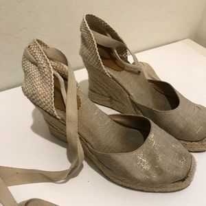 J.Crew Gold/Silver Lace-Up Espadrille Wedges